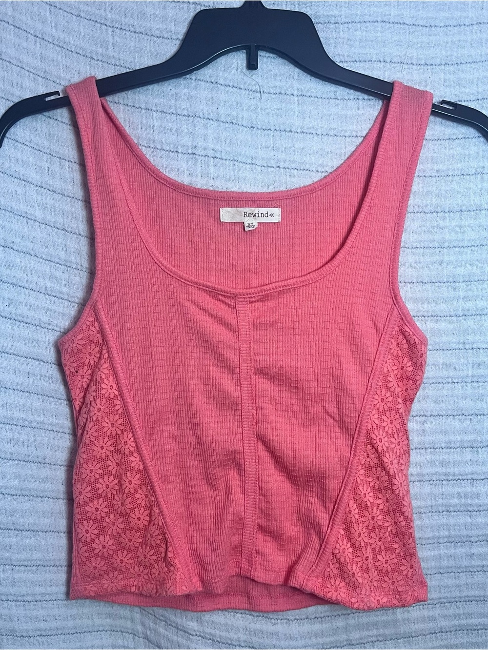 Rewind Coral Lace-Panel Ribbed Scoop Tank